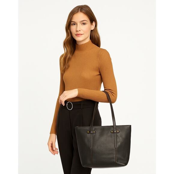 Fossil Felicity Black Leather Tote SHB1981001 Shoulder Bag Brass NWT $198 FS - Picture 1 of 12